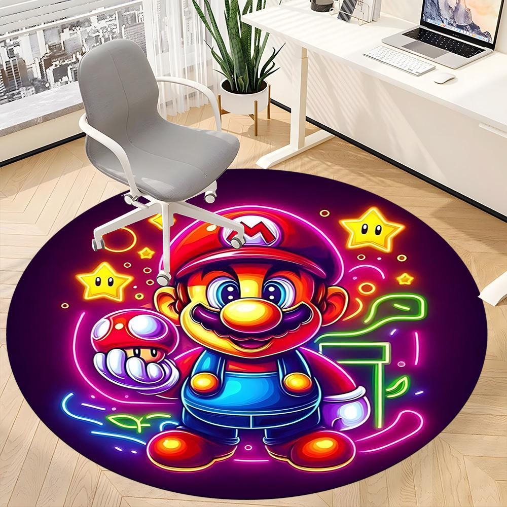 1pc Mario Neon Office Round Area Rug, Indoor Mat Suitable For Office,Bedroom Living Room Home Decor, Room Deco A0926185