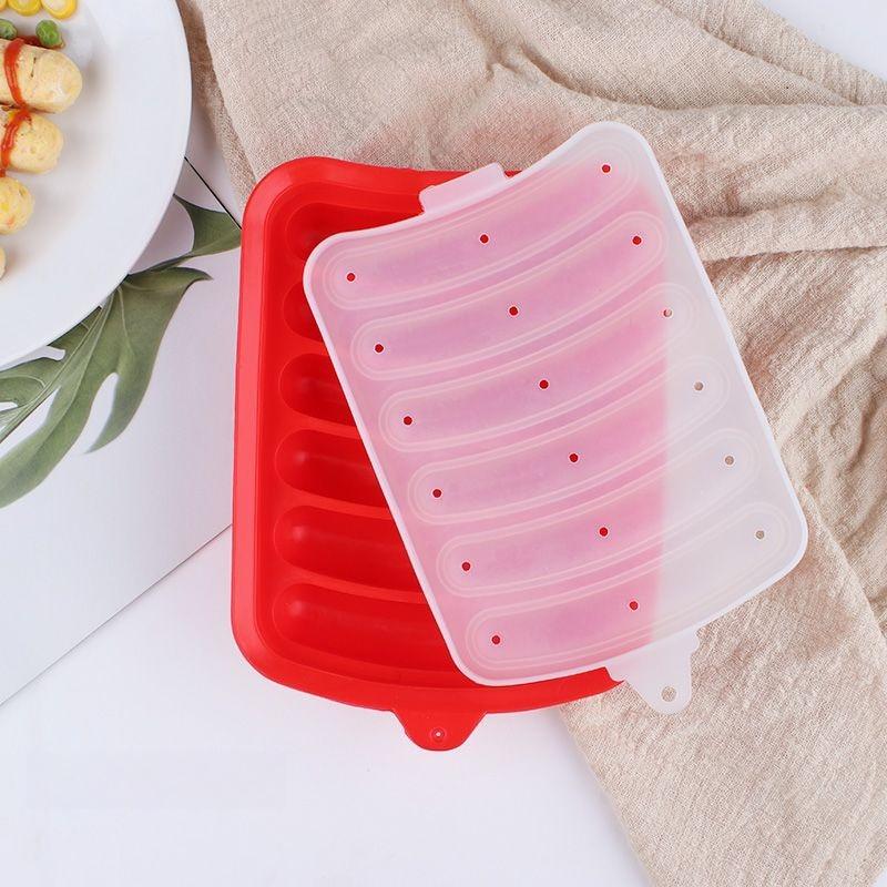 Sausage Maker Mould 6 Cavity Silicone DIY Ham Hot Dog Making Moulds with Lid Kitchen Household Sausages Cake Baking Tools Molds Sausage Maker