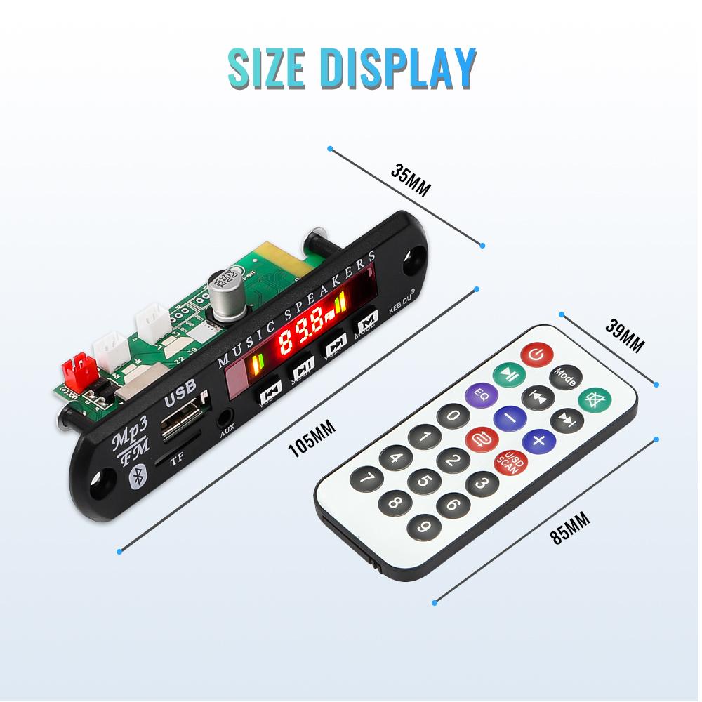 Car 12V FM Radio Module 50W Amplifier Stereo MP3 Decoder Board Bluetooth 5.0 USB TF Card AUX For Recording Speaker Handsfree