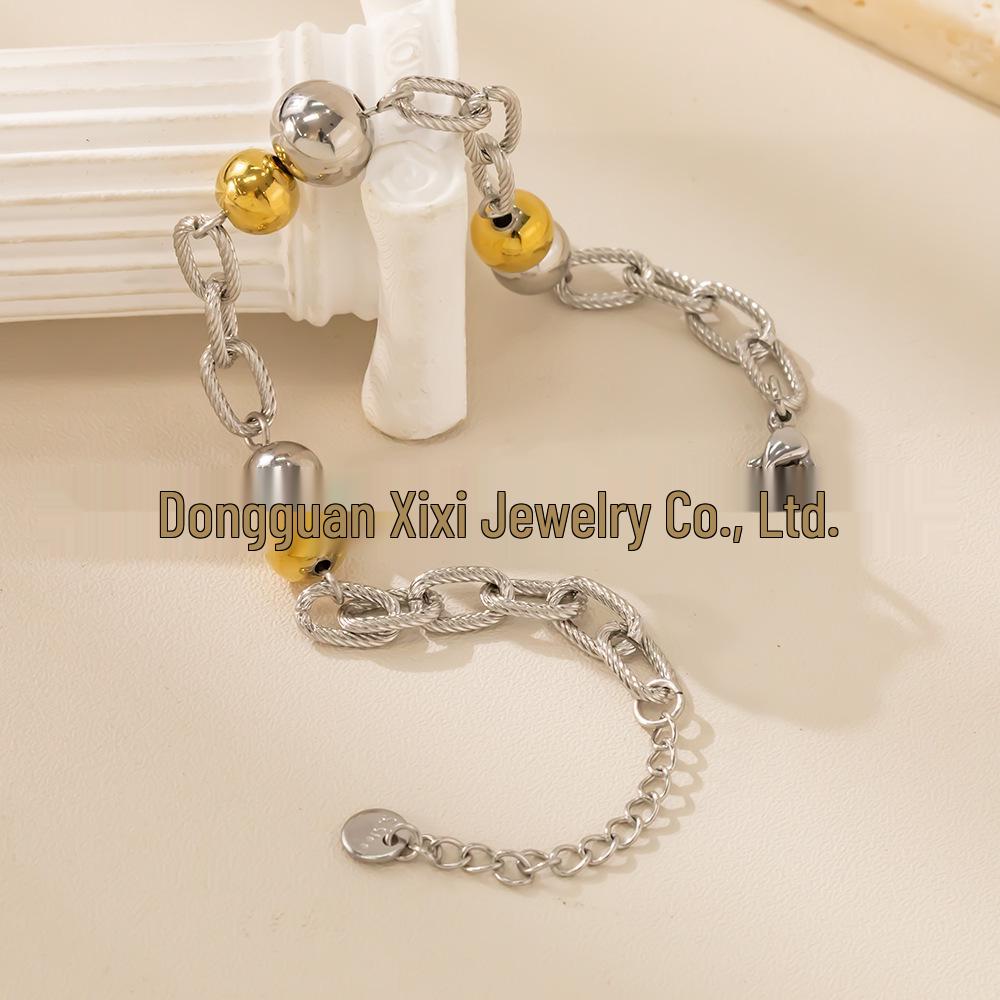 Two-tone Gold & Silver Beaded Stainless Steel Bracelet for Women золотой