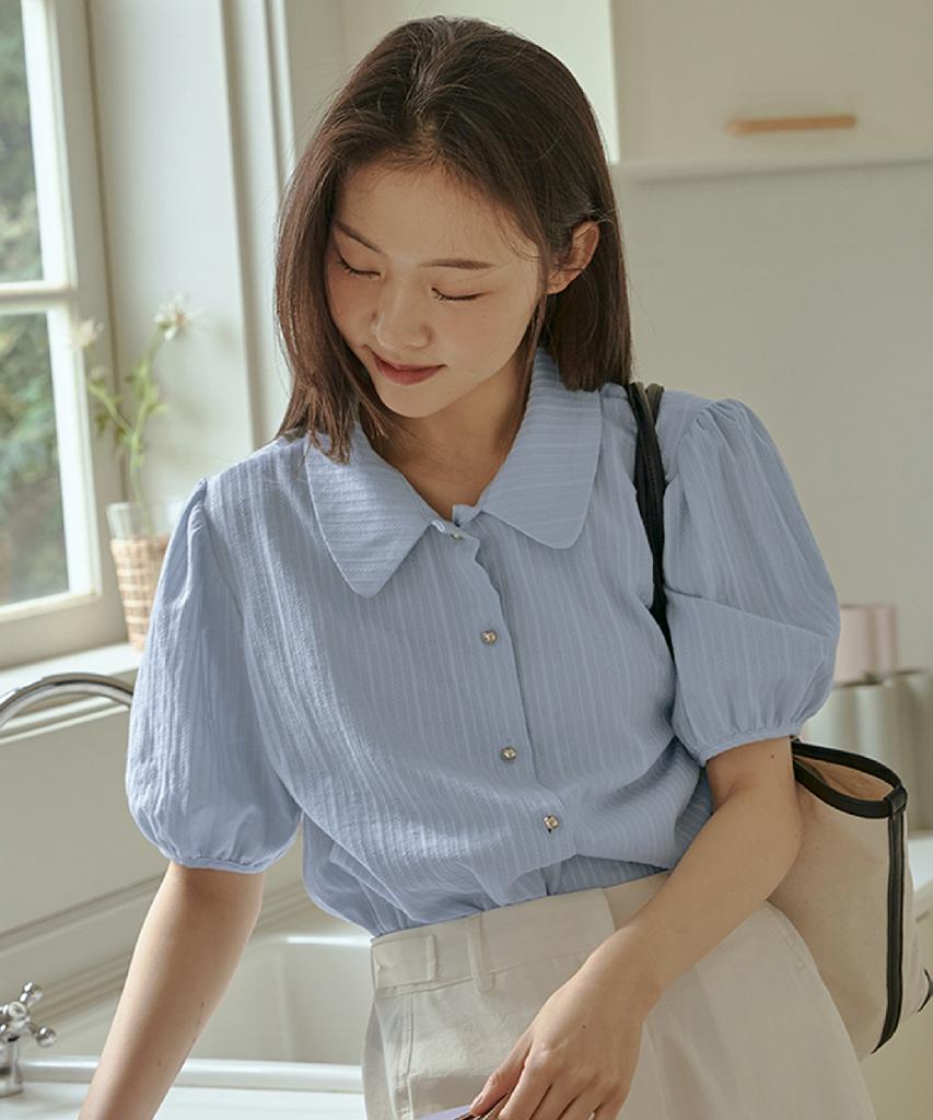 ANOETIC Round Collar Button Blouse_Sky Blue