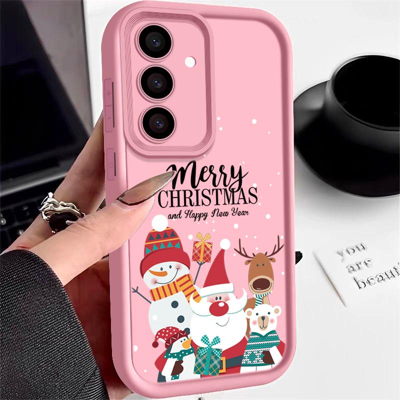 Santa Claus Snowman Print Phone Case For Samsung S24 Ultra S23 S22 S21 Plus S20 FE A55 A35 A54 A53 A52 A34 A14 Christmas Shockproof Soft Phone Cover