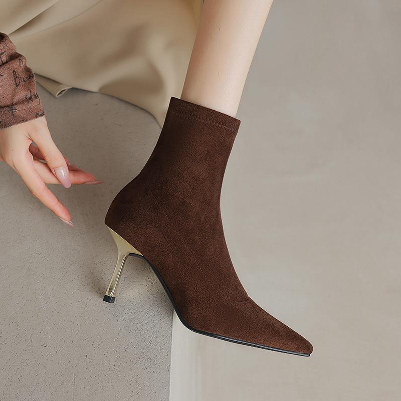 Fashion 2024 New Autumn Women Boots Pointed Toe High Heel Shoes Women Concise Zipper Stretch Boots for Women Fall Shoes