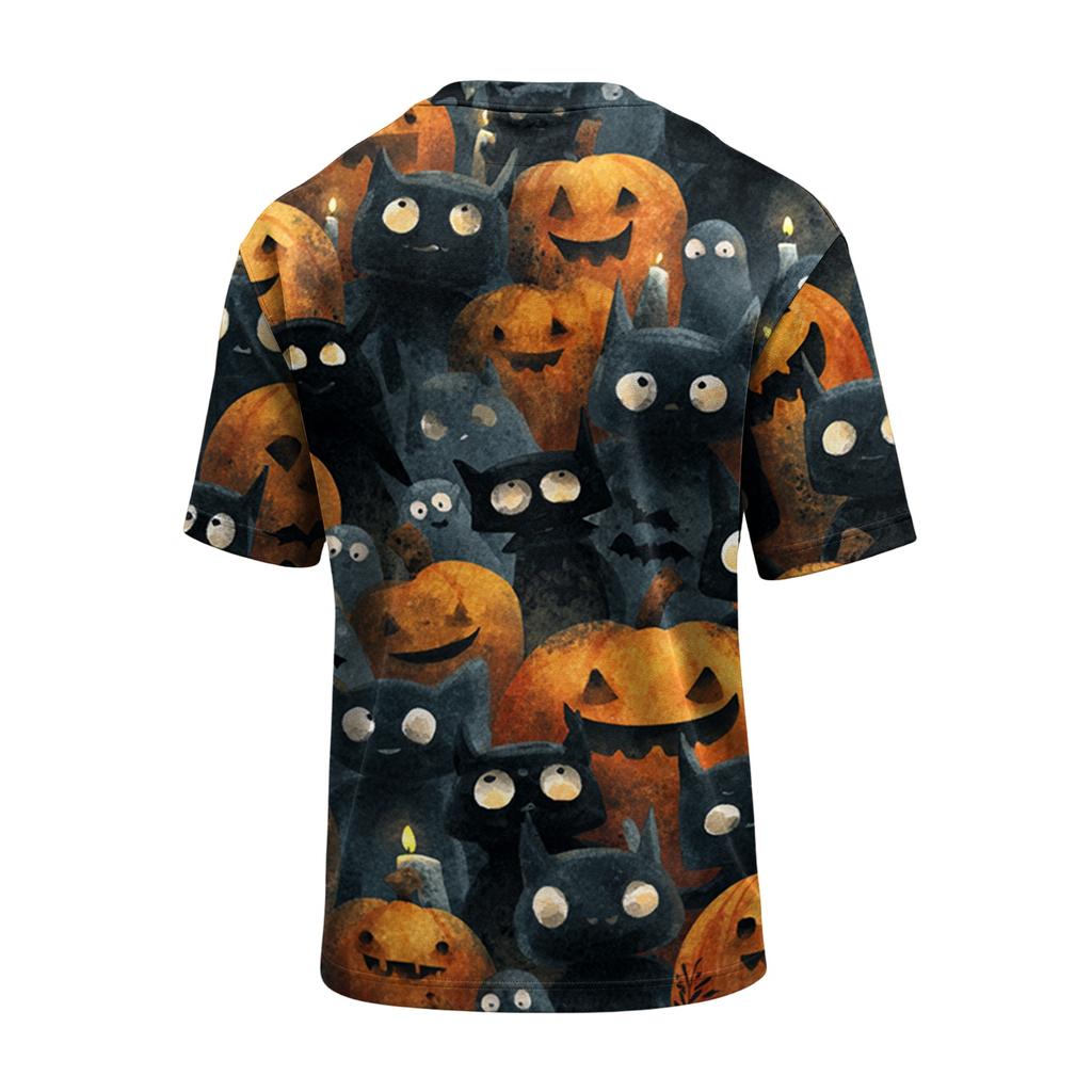 Men's Casual Printed Crew Neck Lightweight Breathable Short Sleeve Shirt Halloween Pattern Comfortable Fit