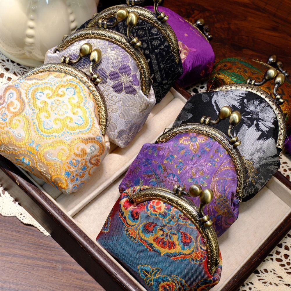 Anti-lost Kiss Lock Coin Purse Polyester Portable Brocade Mini Pouch Thickened Chinese Style Embroidered Small Pocket