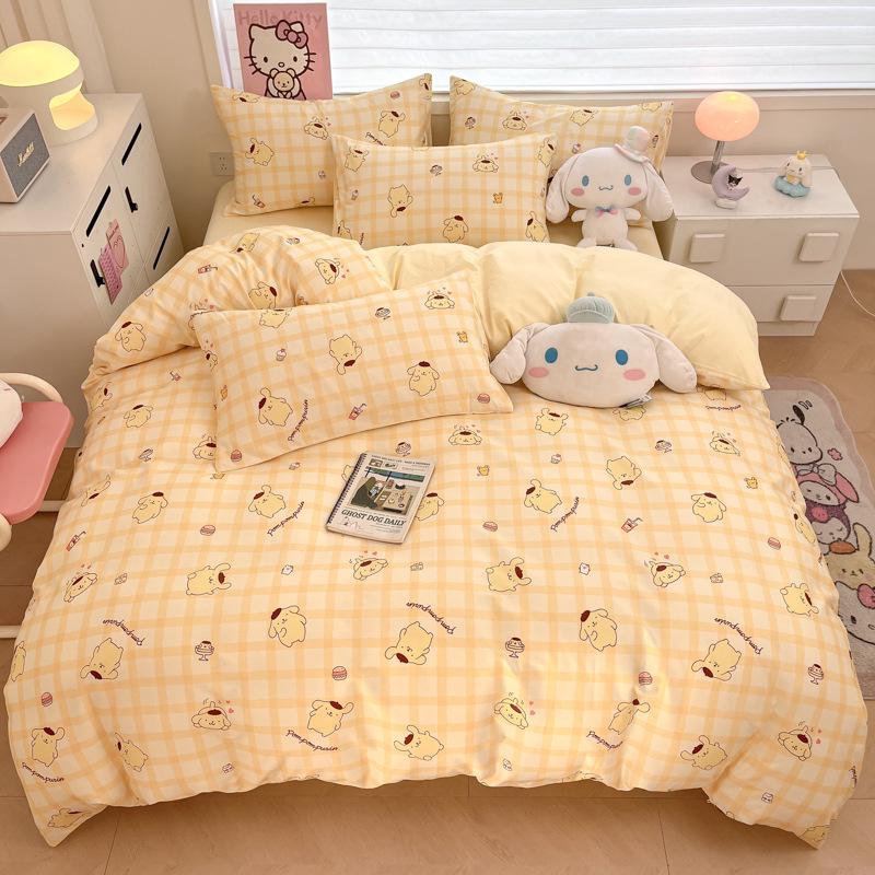 Hello Kitty All-Cotton Cute Cartoon Girl Fitted Sheet & Duvet Set - 4-Pc Dorm Style
