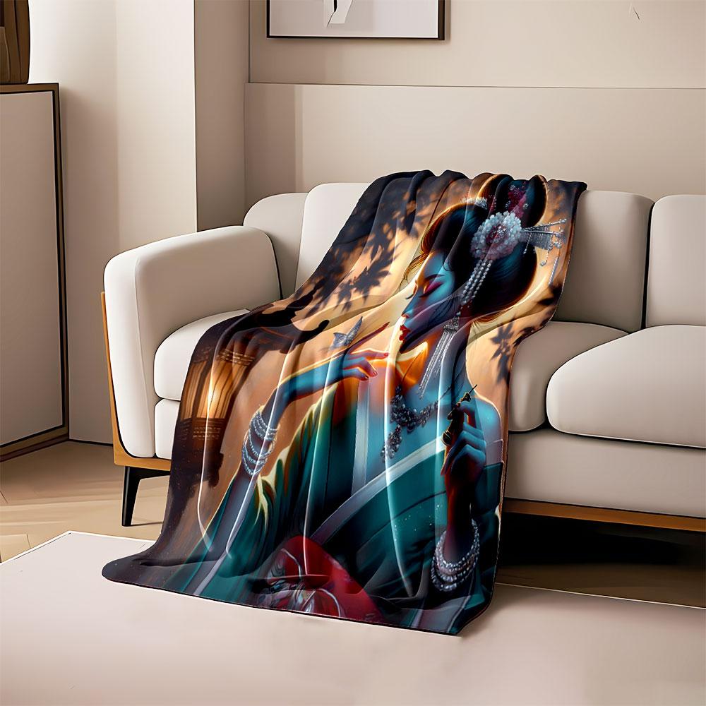 Elegant Geisha with Lantern and Butterfly print blanket soft and cozy perfect for the living room bed sofa or a nap,gift