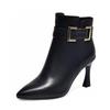 Pointed Stiletto Fashion Boots Women's Personalized Belt Buckle High Heel Boots Top Layer Cowhide Short Boots