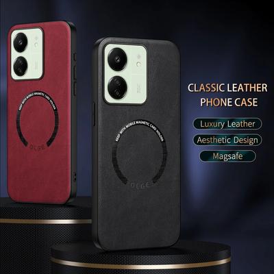 Für POCO C65 M6 Pro Feine Loch PU Kuhmuster Leder Außen Magnetring Weiche Kante Anti-Fall Handyhülle