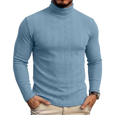 Autumn Winter Men's Ribbed Knit Turtleneck T-Shirt Long Sleeve Slim Fit Casual Warm Knitted Pullovers Men Thick Tees Tops