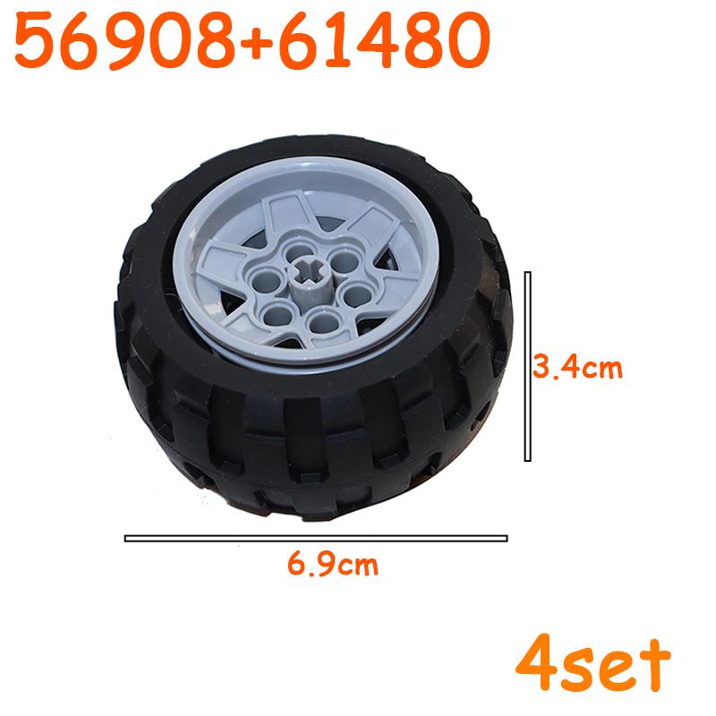 Full-size Tire Wheel Cross Hole Set Car Truck Wheels Hub Technical Bricks MOC Motorcycle Tyre & Rim Construction Building Blocks