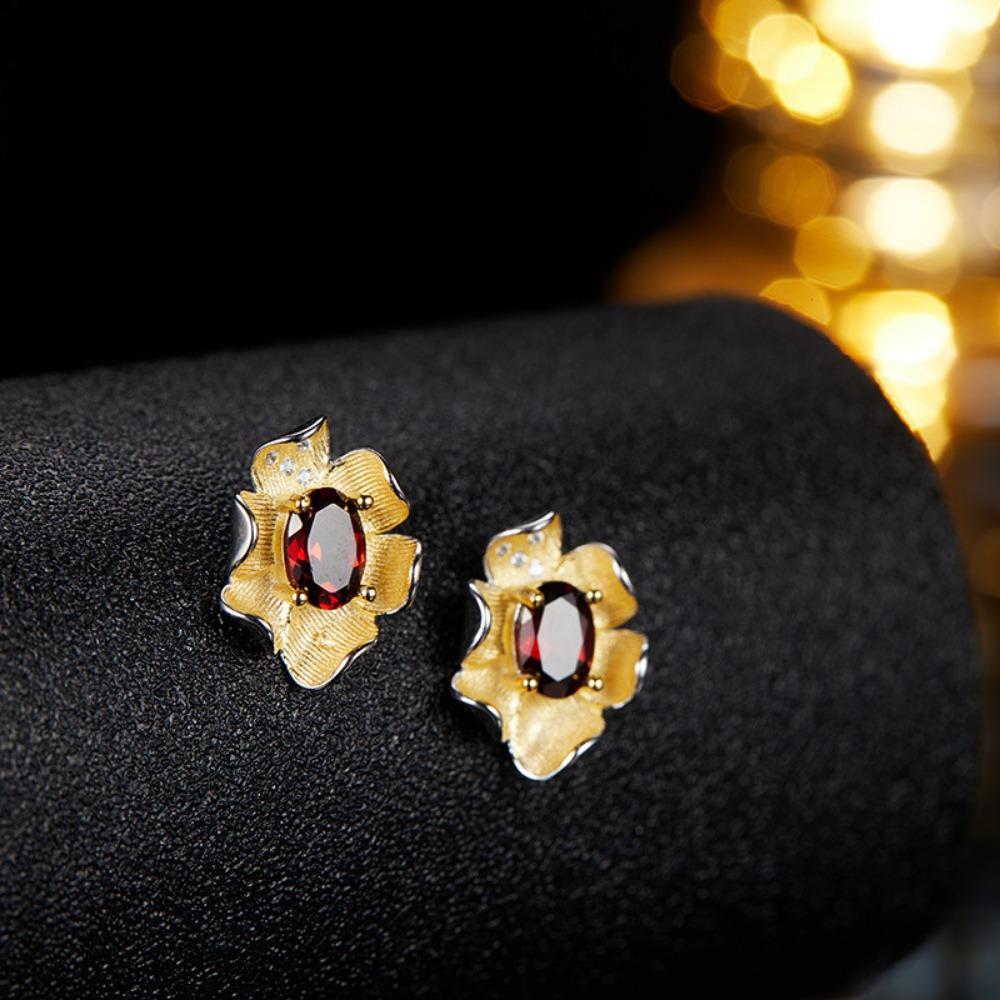 S925 Sterling Silver Necklace with Natural Color Treasures, Designed with Female Flowers, Necklace, Bracelet, Ring, Earrings