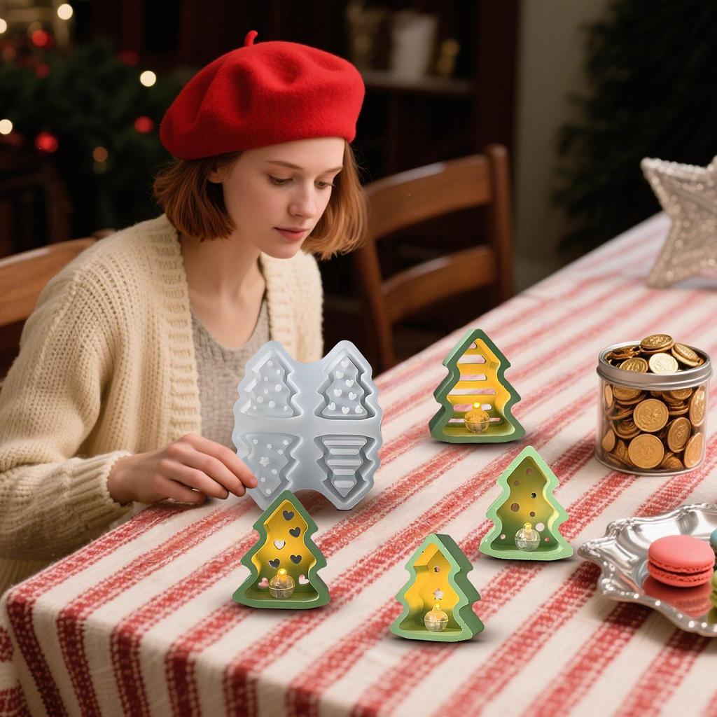 Christmas Tree Casting Mold Tree Candle Making Wax Plaster Mold Non Stick Handmade Crafts Supplies Plaster For Resin Wax Party