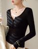 Spring Long Sleeved Slim Fit Base Shirt Button Down T-shirt Top For Women