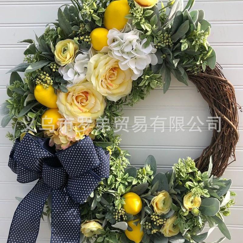 Artificial Lemon Peony Wreath Wall Hanging Decor Door Home Festival Party Decoration