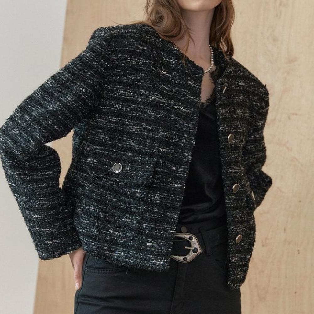 

Maxza Glitter Wool Blend No Collar Wrinkle Tweed Jacket Zc11qj006on blacks/FREE