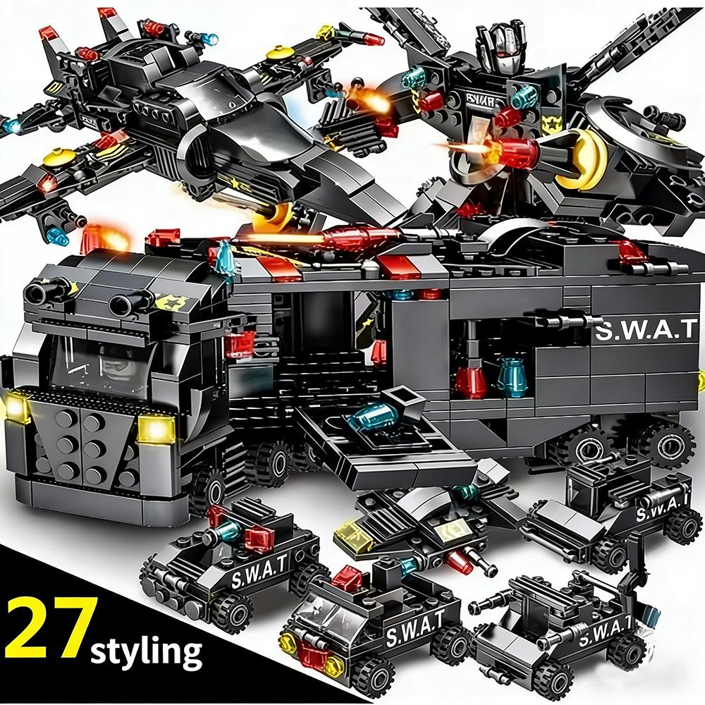 Favorite Toy 8In1 Swat 585Pcs Police Station Command Truck Model Building Blocks City Helicopter Bricks Kit Educational Toys For Gifts