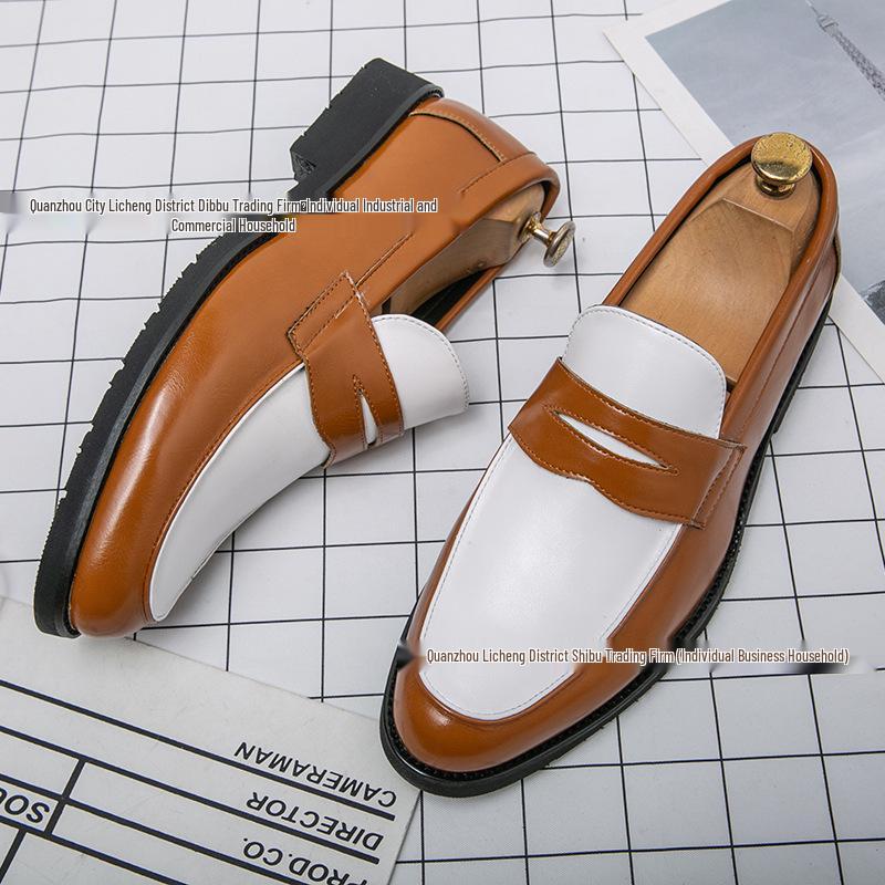 

British Style Men s Color Block Pointed Toe Leather Loafers - Large Size Slip-On Formal & Casual Shoes 38