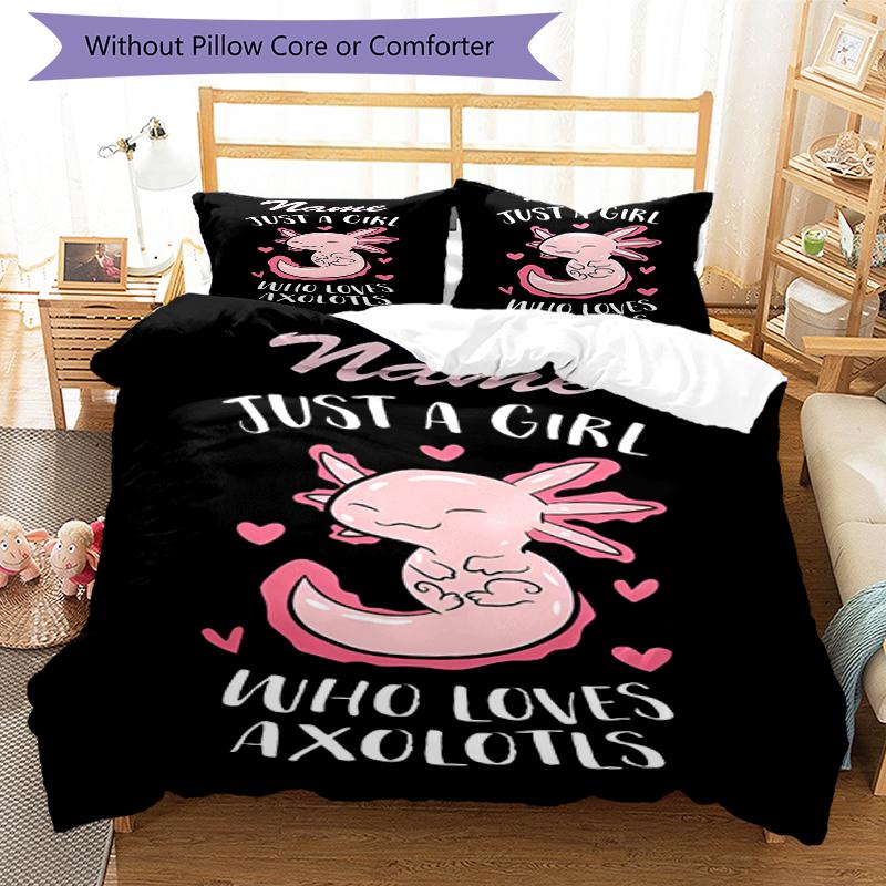 3pcs Custom Name Axolotl Bedding Set Duvet Cover Closure Includes 1 Duvet Cover & 2 Pillowcases, Soft and Comfortable for All Seasons.