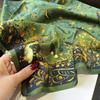 Floral Ditsy Print Ruffled Edge Mulberry Silk Scarf - 70" Square Neckerchief for Women