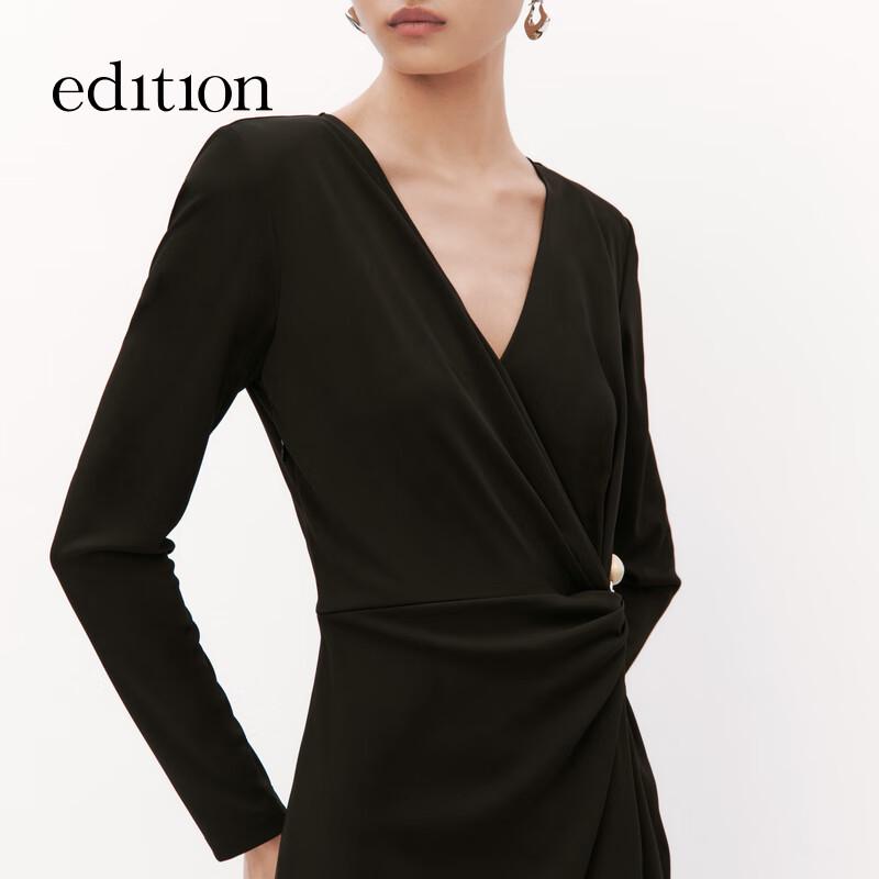 Edition Women's V-Neck Acetate Long Dress with Metal Buckle