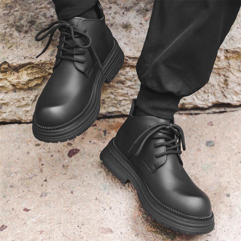 Autumn British Style Martin Boots Men's Ins Locomotive Tooling Boots Thick Sole Heightening Medium Top Leather Boots Short Boots Men 23008-J