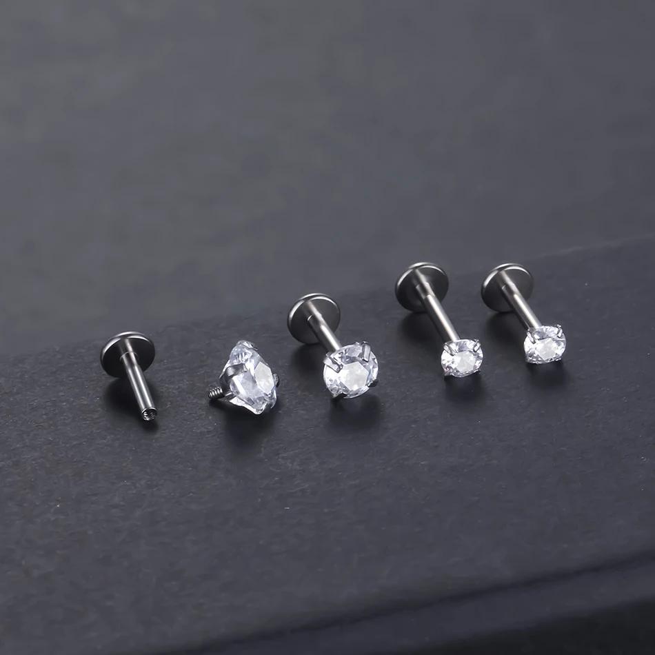 1Pc G23 Titanium Labret Lip Piercing Stud Internally Threaded Clear Zircon Ear Stud Helix Cartilage Tragus Body Piercing Jewelry