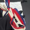 [Pre-Owned] Sylvie Gold Buckle Striped Web Satin Bow Wide Shoulder Strap Leather Handbag - Very Good #TIWKE1