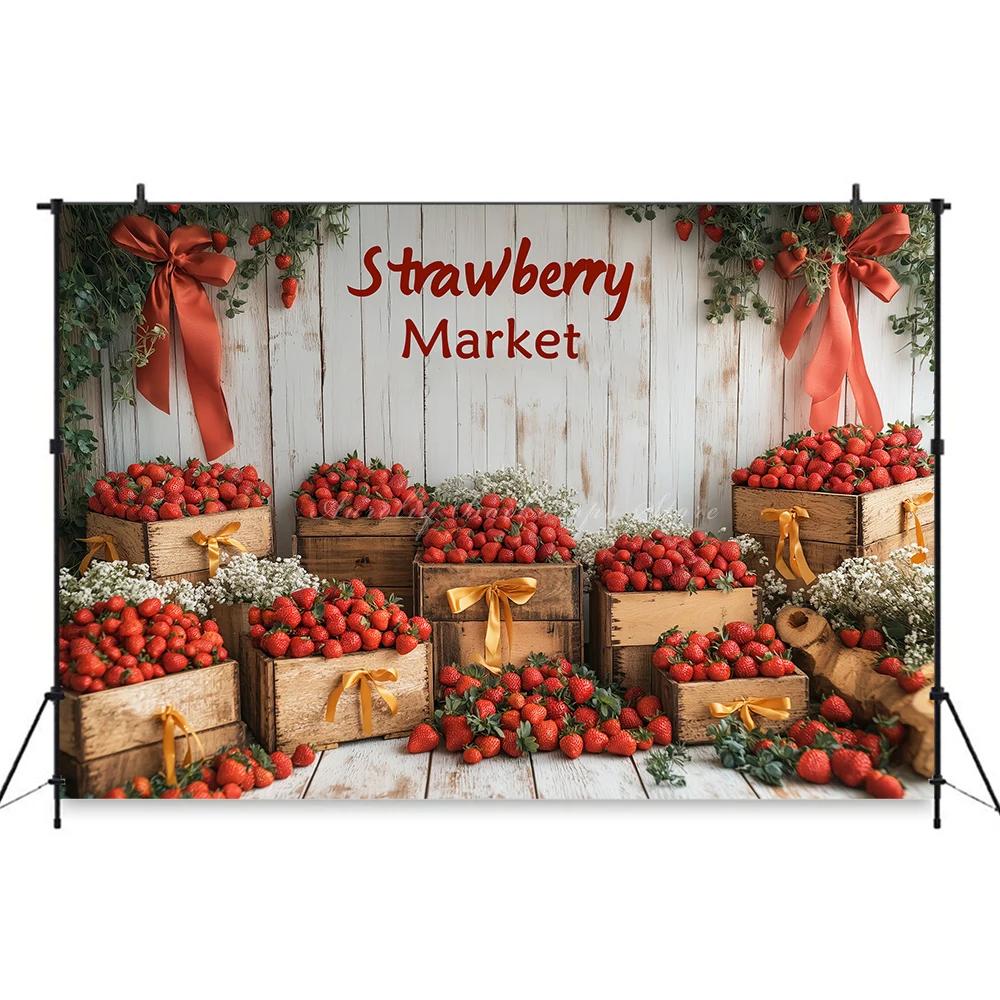 Rural Barn Door Strawberry Themed Birthday Party Background, Children's Birthday Party Decoration Photography Studio Background