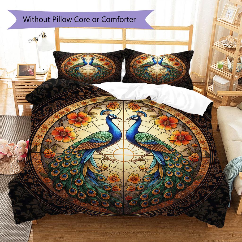 Stainedglassbirds Pattern Bedding Quilt Set Quilt Cover Pillowcase Home Decoration Birthday Gift (1 * duvet cover + 2 * pillowcase, without core)
