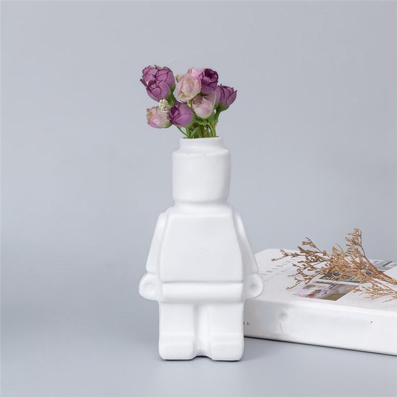 Modern Interior Decoration Good Robot Vase Indoor Flower Pot Office Desk Decoration White