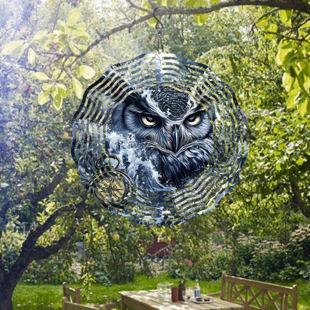 2D Metal Mandala Wind Spinner Sailor Owl Design Outdoor Garden Patio Decor Hanging Wind Chime No Power Needed Easy To Install