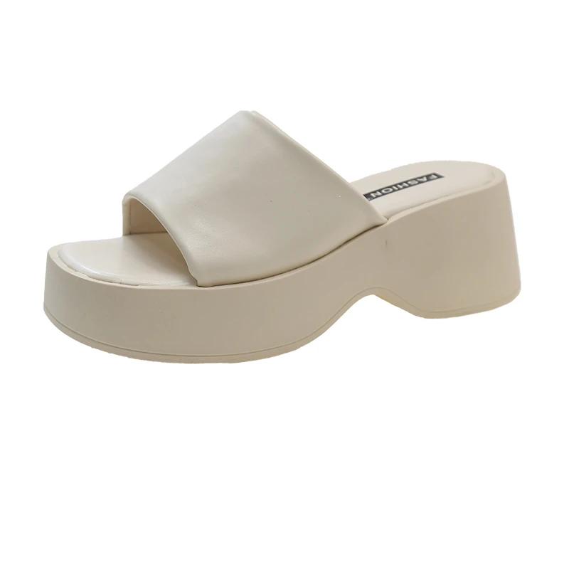 Fashion Women Slippers 2025 Summer New Thick Soled Women Sandals Square Toe Luxury Designer Slippers Slides Women Shoes Zapatos De Mujer