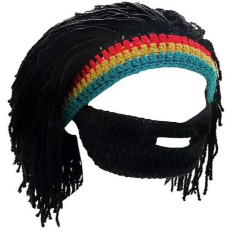 1Pcs Funny Wig Beard Knitted Hats Punk-Style Knitted Cap Hobo Mad Scientist Hip Hop Handmade Knit Warm Winter Cap Beanies Hat