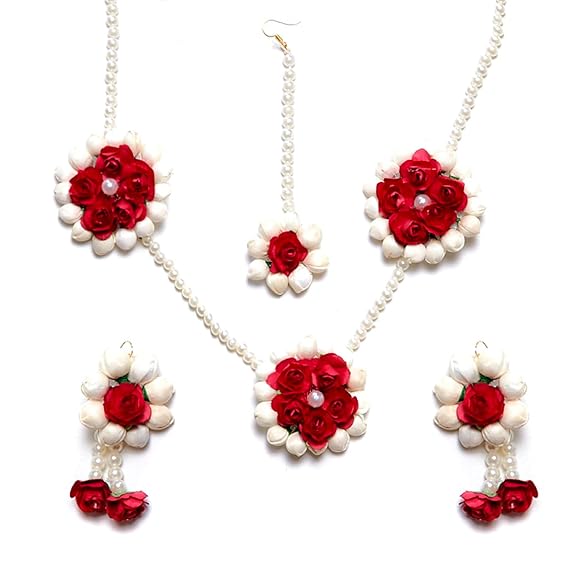 Jewellery Set for Women Floret Gota Patti Necklace, Earrings, Bracelet & Maang Tika for Women & Girls