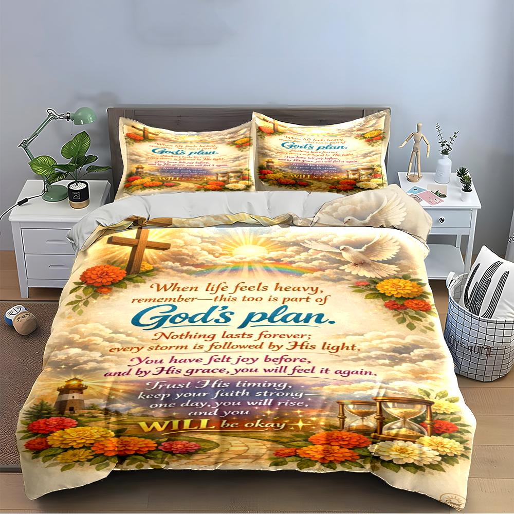 Christian God's Plan Bedding Set with Flowers Bedding set (1 duvet cover, 2 pillowcases, duvet not included)
