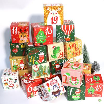 24pcs Christmas Advent Calendar Box Kraft Paper Candy Box 24 Days Countdown To Christmas Gift Boxes Navidad New Year Decorations