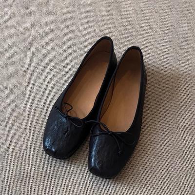 Leather Black Ballet Granny Women's Shoes Bow Light Mouth Single Shoes Women's Flat Mary Jane Women's Shoes