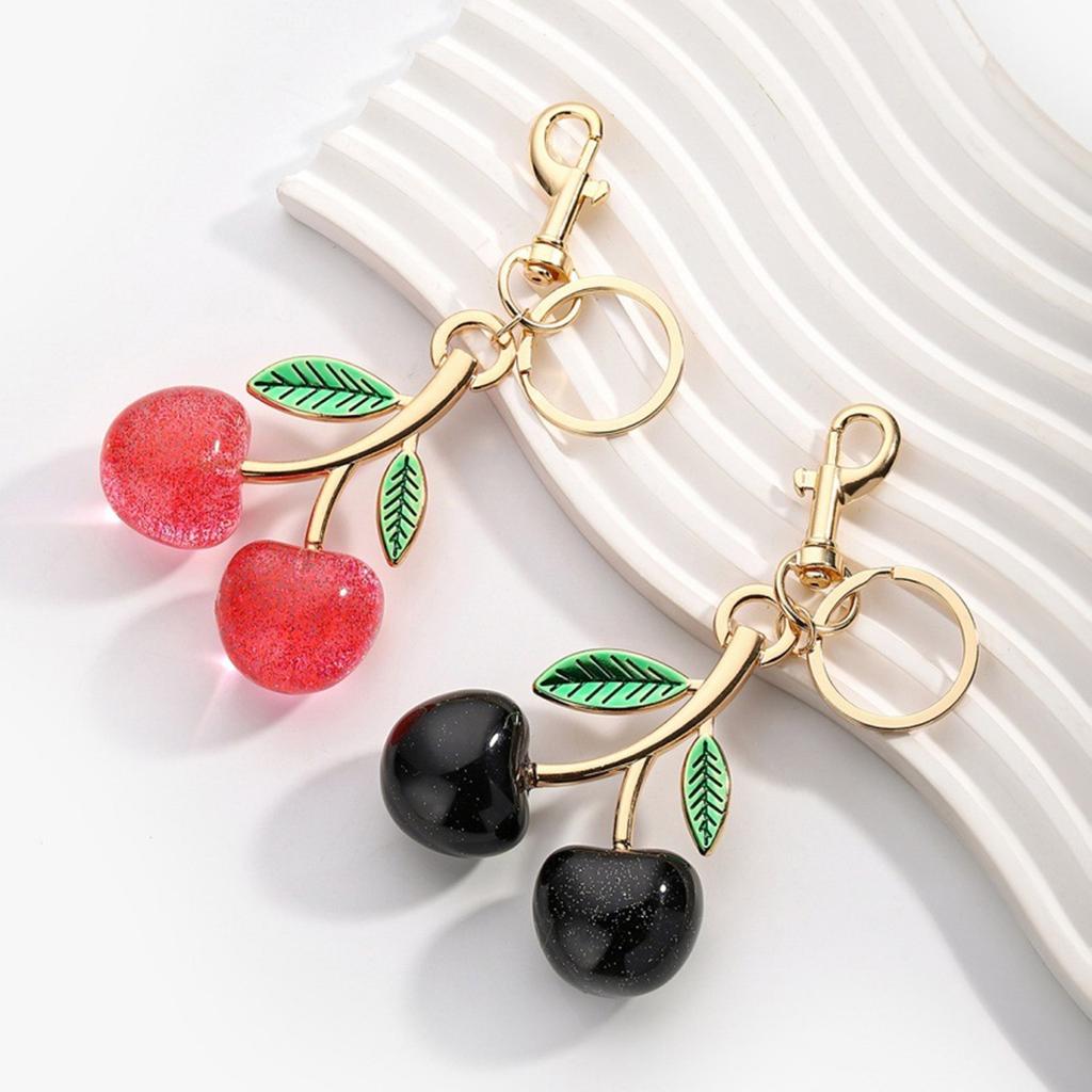Glitter Cherry Bag Accessory Fashion Keychain Alloy Resin Texture Cherry Keyrings Suitable for Party and Casual Outfits
