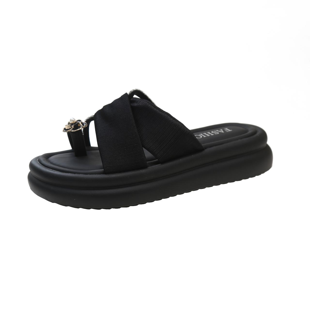 

Летний новый комплект тапочек с цветочным принтом, корейская версия, на толстой подошве, с мягкой подошвой, модные тапочки с одной педалью 40 чёрный