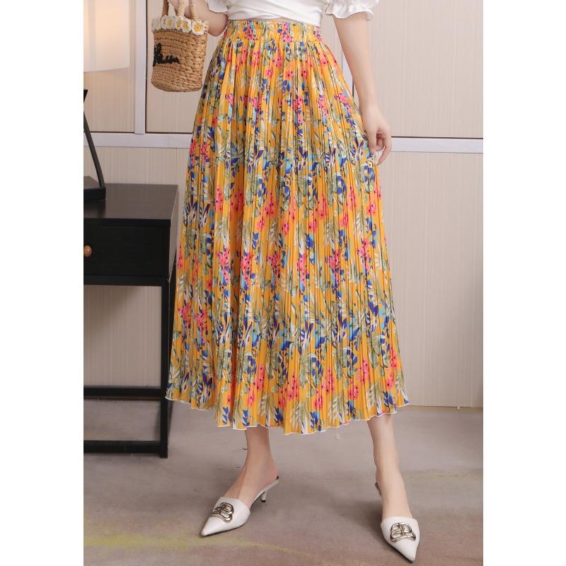 Spring New Fashion Pleated Skirt Digital Printing Long Skirt Elastic Waist Supply Temperament Commuting