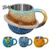 Solar System Themed Mug 300ml 3D Planet Coffee with Stainless Steel Liner, Realistic Relief Water Sci-fi Style Drinker Cup, The Earth/Moon/Sun