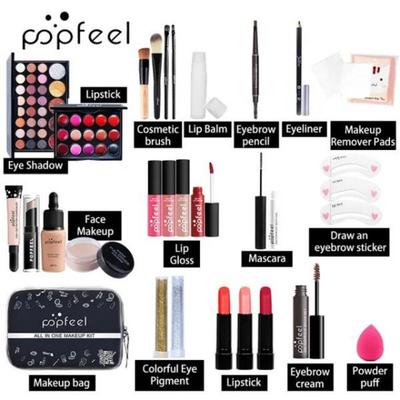 Zestaw do makijażu POPFEEL All-in-One Coestic Brush Lip Balm Eyebrow Pencil Eyeliner Remover Pad Drawing Brows, 1 sztuka
