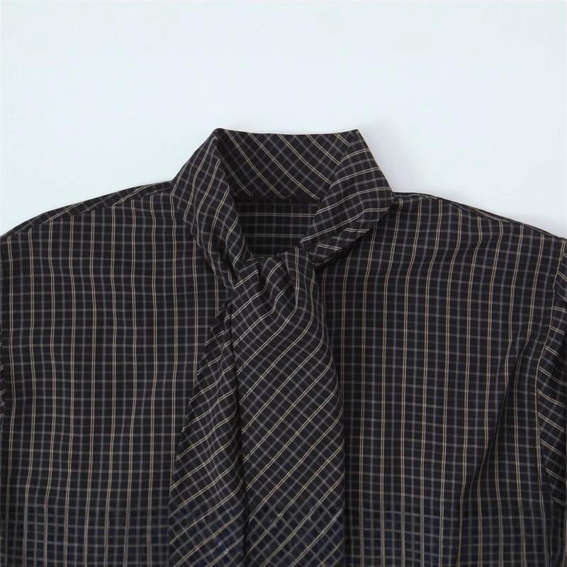 2025 Autumn Plaid Shirt with Cotton Scarf Tie