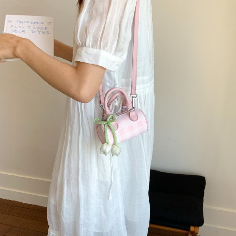 Niche bag women's new summer fashion plaid messenger bag cylinder bag