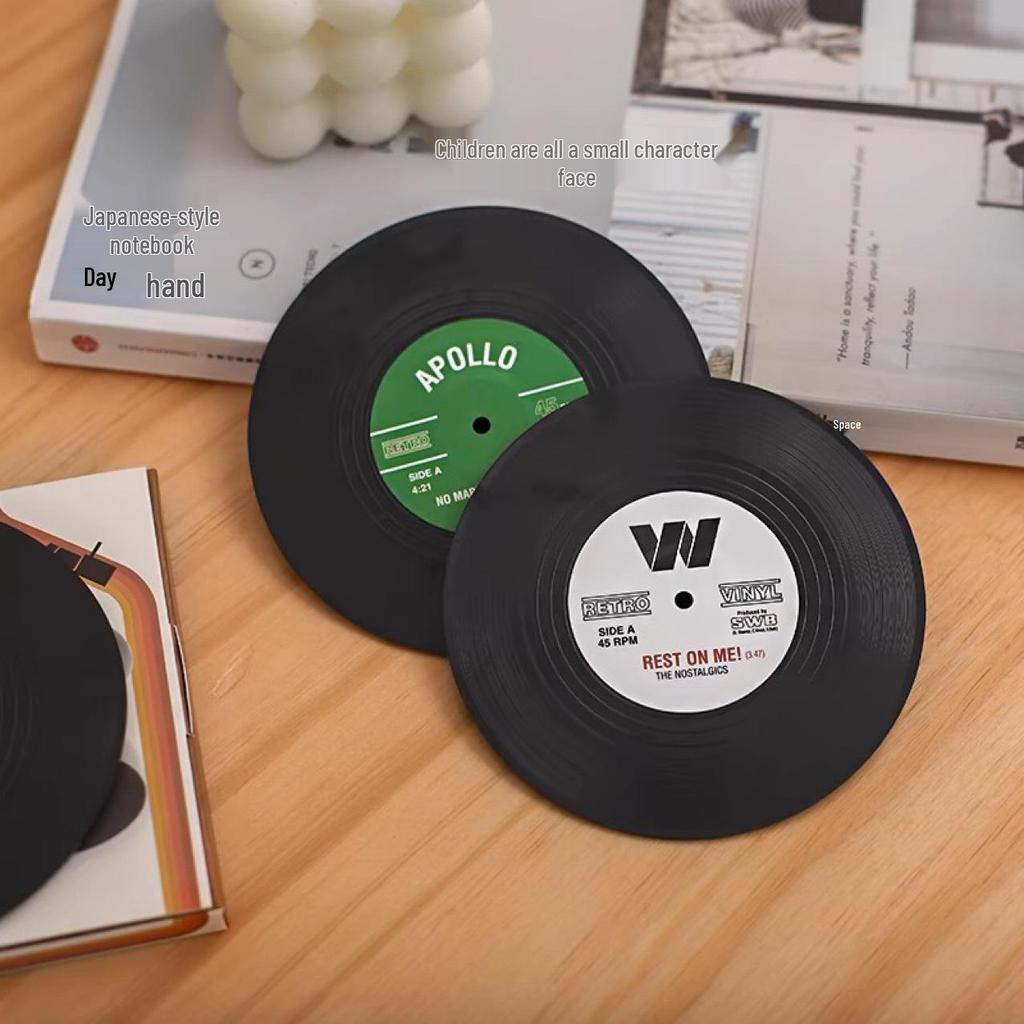 Retro Vinyl Record Non-slip Coaster - Round ABS Plastic Coffee/Tea Cup Mat with Heat Insulation