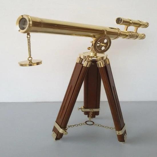 66.04 Cm Brass Telescope with Wooden Tripod Nautical Office Decor Spyglass Handcrafted Home Decor Gift