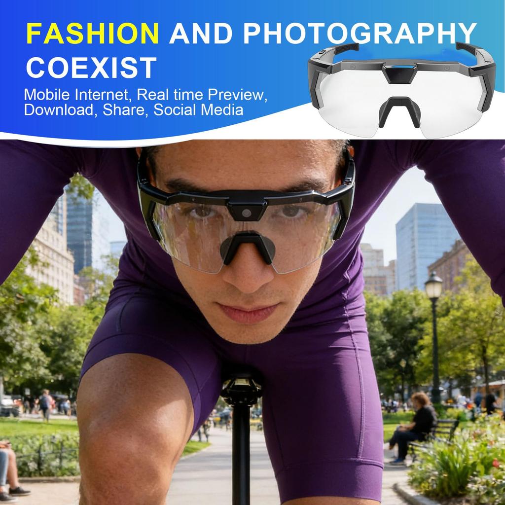 Yanmis Cycling Glasses with 12MP 1080P HD Smart Camera Glasses with Lens and Image for Outdoor Sports and Lifestyle Recording Camera, Wide-Angle