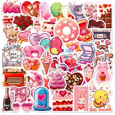 50 Pcs Valentine's Day Stickers For Kids Love Sticker For Teens Girls Adults Waterproof Scrapbook Stickers For Laptop Water Bottle
