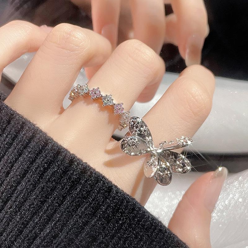 Butterfly Star Smooth Surface Full Of Diamonds Zircon Niche Design Open Ring Cold Wind High Sense Ring Woman
